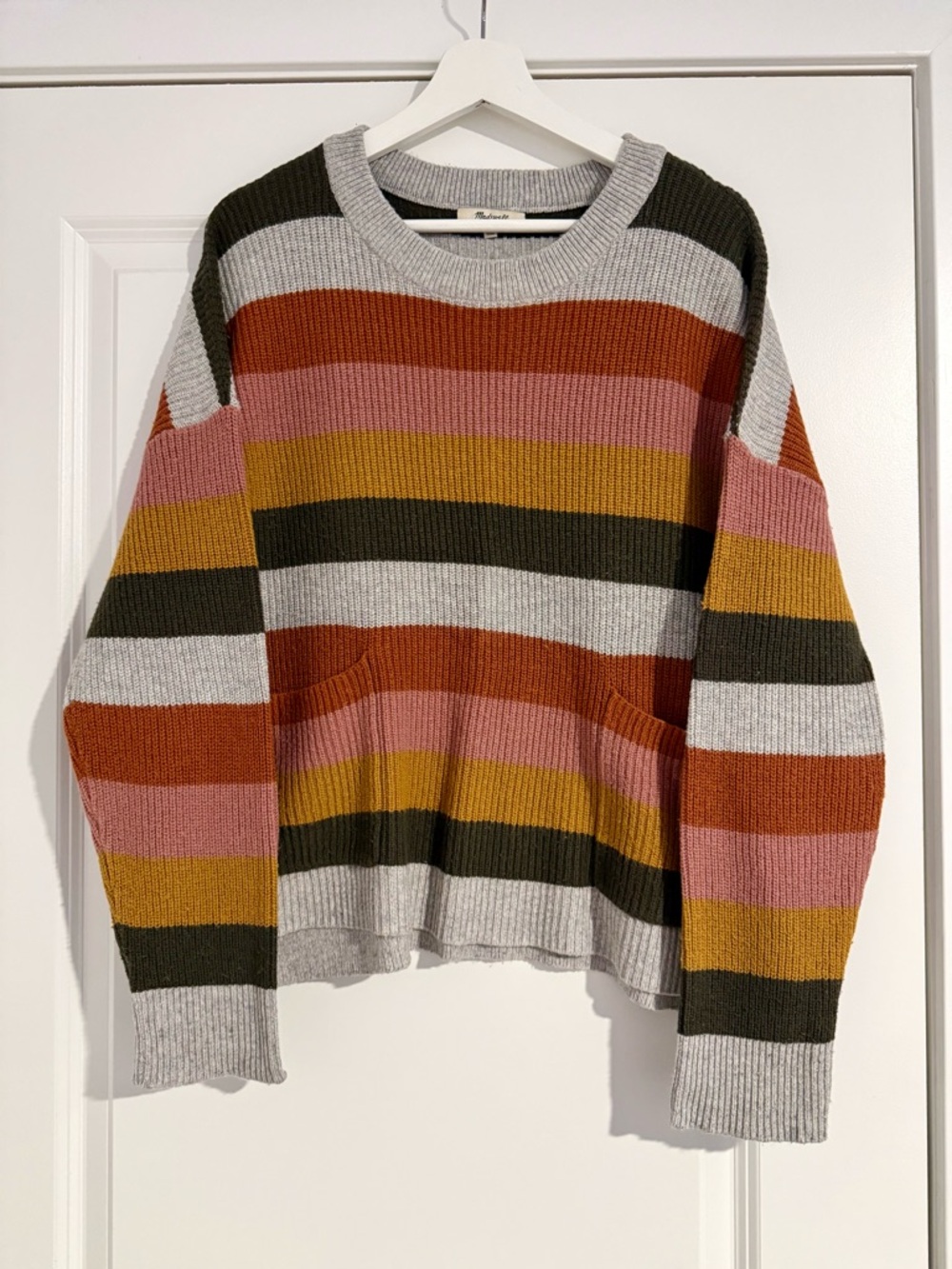 MOVING SALE | Women’s Madewell Patch Pocket Pullover Sweater, Walton Stripe, XXL